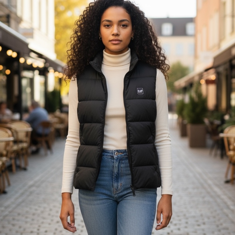 GAP ColdControl Black Puffer Vest Women’s L NWT Water Resistant - Picture 3 of 15